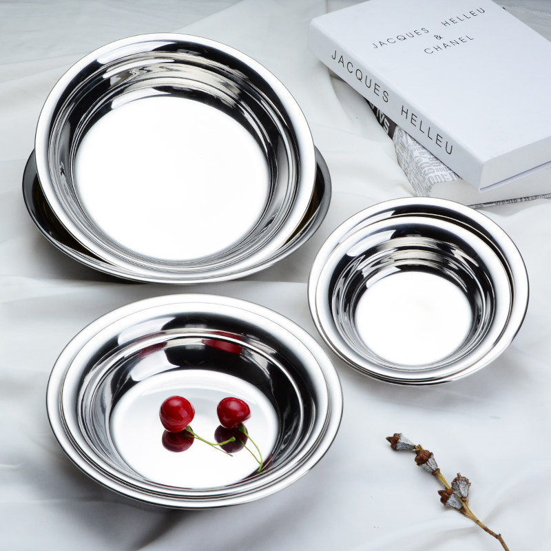 IRONX plate 304 stainless steel household large plate Round flat plate thickened barbecue shallow plate Flat plate small dish