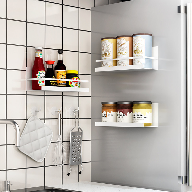 Magnetic suction refrigerator shelf side storage wall hanging household seasoning rack free punch oil salt sauce vinegar storage shelf artifact