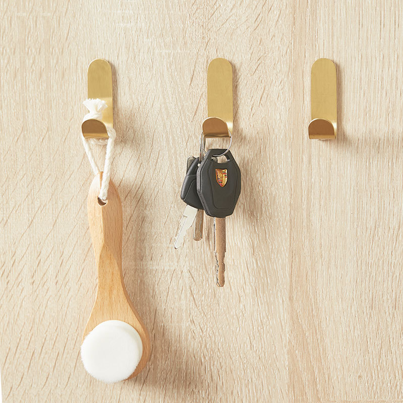 Light Luxury Brass Hook with Strong Adhesive, No Drilling Required, Nordic Style for Kitchen and Bathroom, Adhesive Hook for Door, Key and Coat Hanger