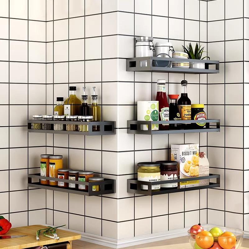 Kitchen rack wall-mounted seasoning rack free punching oil salt sauce vinegar shelf household condiment storage rack artifact