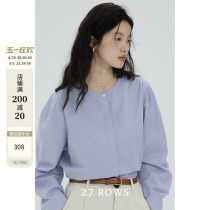 27 Rowe pure color design Sensation Round Collar Long Sleeve Minimalist Shirt Woman Commute Gentle Purple Short blouse