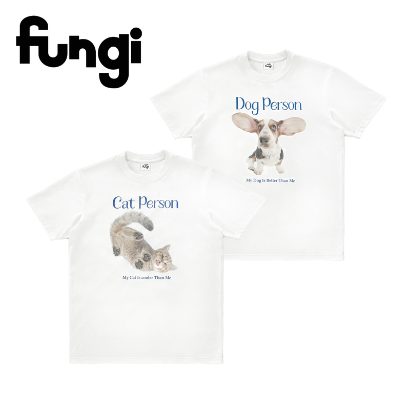 Official Fungi*Dog Person/Cat Person* Cat and Dog Pattern Printed Short-Sleeved T-Shirt