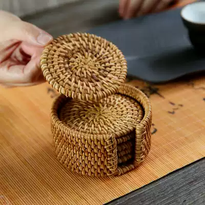 6-piece hand-woven rattan vintage coaster insulation mat plate mat bowl mat table mat tea ceremony tea set