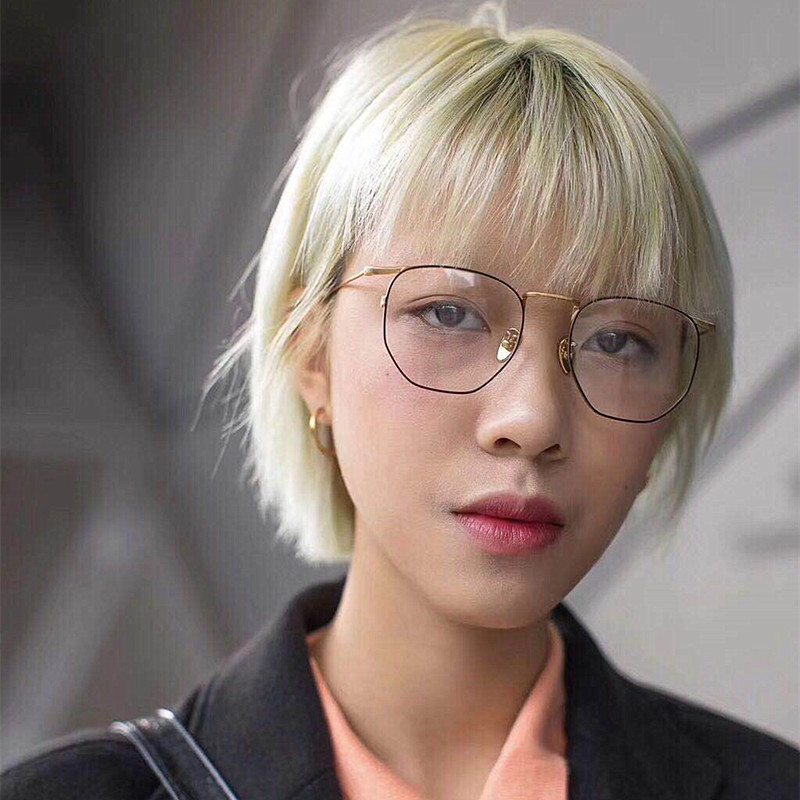 Glasses frame female 2018 Korean version ultra-light gold wire fine frame irregular polygon vegan anti-blue myopia spectacle frame