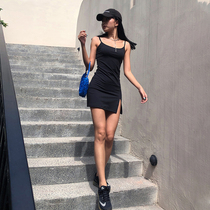 MOONA HARNESS Dress Femini European and American Wind ins2022 Summer Black Sexy collection Waist Dew back with slim fit dress