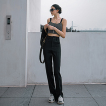 Front Open Fork Western Dress Pants Woman Straight Drum Loose Pendant Sensation Black Spring New slim fit high waist Drag ground casual pants