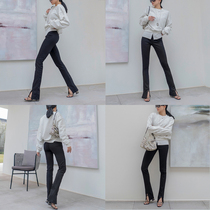 Ultra-mould pants open fork casual pants woman slim fit spring black high waist and body 2 m leg elastic display slim fit high horn pants