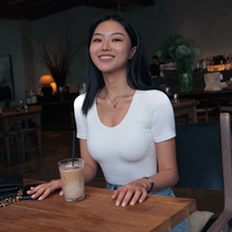 MOONA white short sleeve t-shirt female summer V neckline body design sensation slim fit short and pure cotton ins blouses