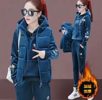 Winter plus velvet padded three-piece womens double-sided velvet fashion large size casual sportswear golden velvet set