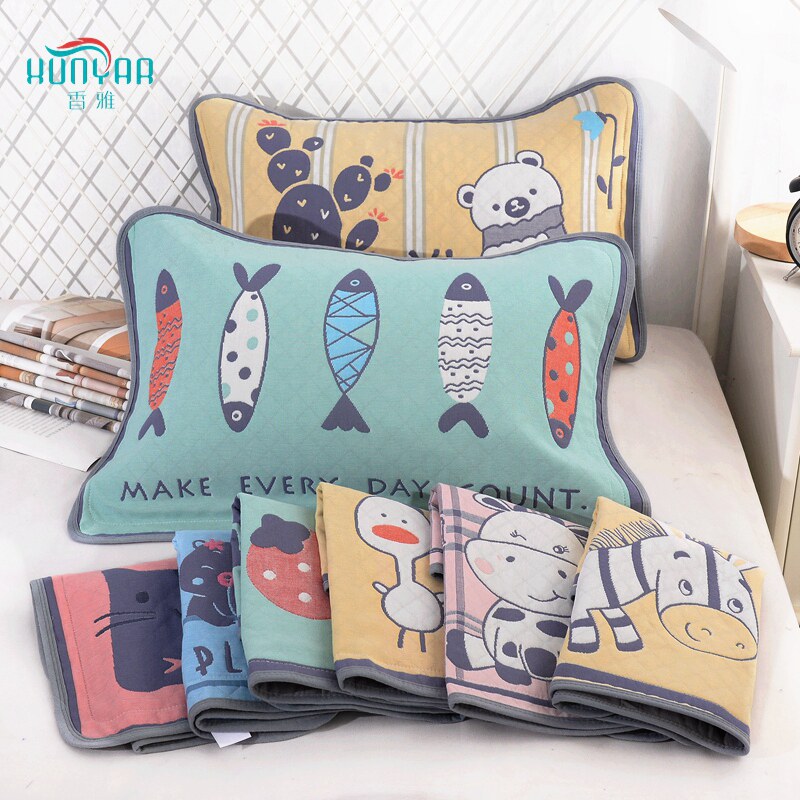 Pure cotton gauze children's pillowcase one set thick combed cotton household single cartoon cute simple pillowcase