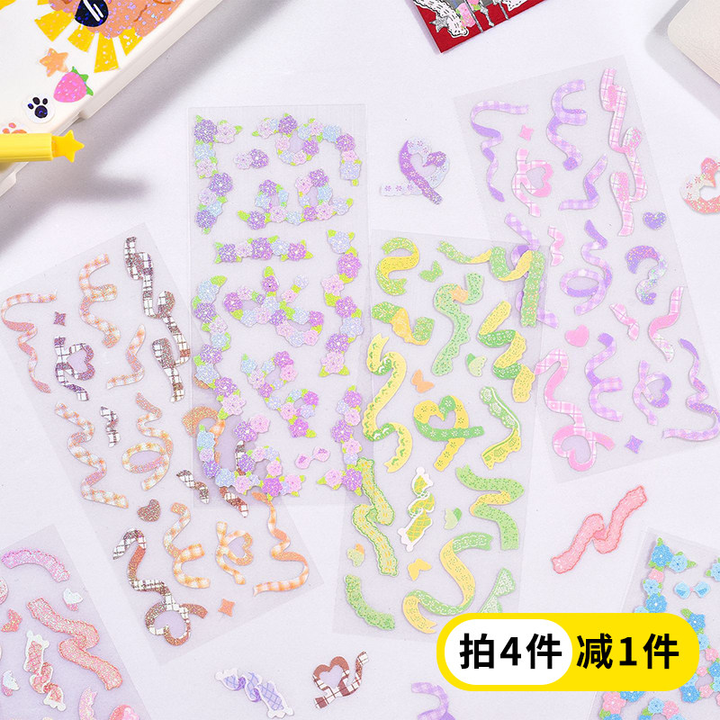 Korea ins romantic ribbon sticker laser ribbon flower goo card star chasing small card hand account decoration material material