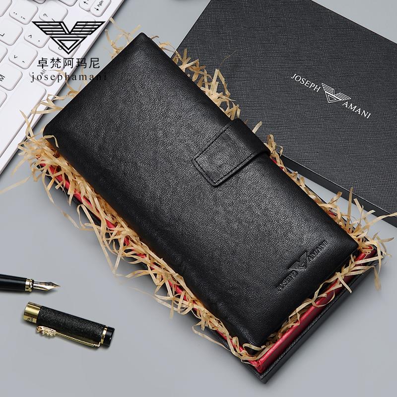 Zhuvan Yamanani male wallet long version genuine leather wallet with multiple clamping position Money clip Bull Leather Bank Credit Card Wallet card holder