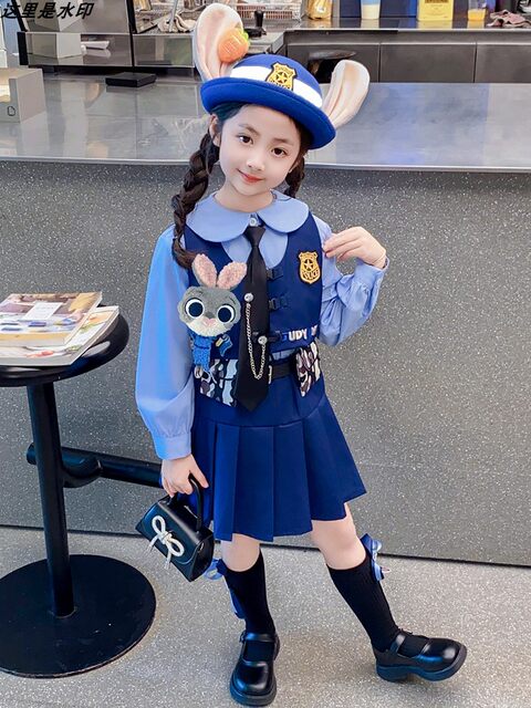 [Authentic Judy] Girls' Autumn Bunny Police Officer Outfit Children's Stylish Jk Skirt Lolita Princess Dress