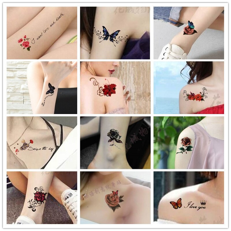 Women's Tattoo Stickers Waterproof Female Long-Lasting One Year Internet Celebrity Bana Flower Ankle Clavicle Washable Stickers High-End