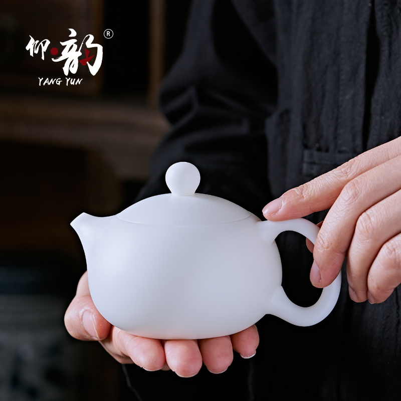 Yang Yun hand work precision Xi Shi pot Dehua mutton fat jade white porcelain ceramic teapot kung fu teapot one pot two cups