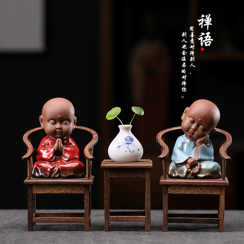 Chinese Zen personality little monk home decoration crafts ornaments tea ceremony tea table tea play tea pet set decoration