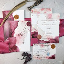 Wine Red dark red invitation wedding wedding invitation creative invitation Chinese style wood cotton paper hand tear side ink wind