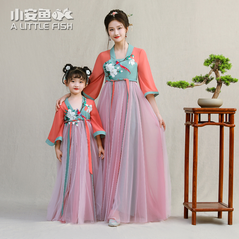 Hanfu parent-child dress Mother-daughter dress Retro chest bra skirt summer dress Chinese style little girl Super fairy costume Tang dress