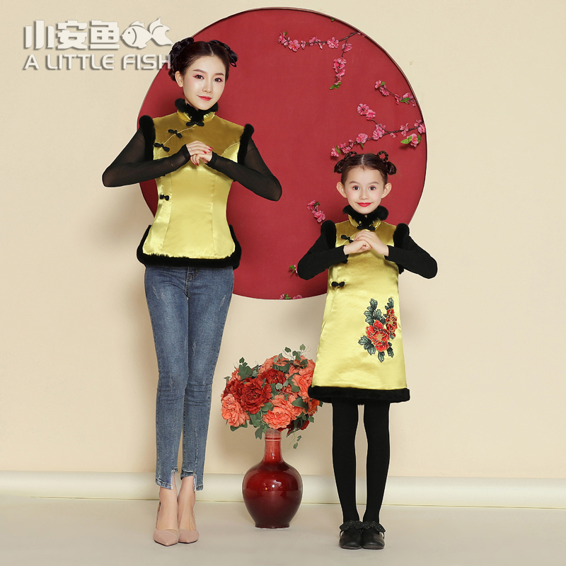 Chinese wind kisses female clothing autumn winter qipao to thicken New Year Chinese style Tang suit for the girl's gown for girls