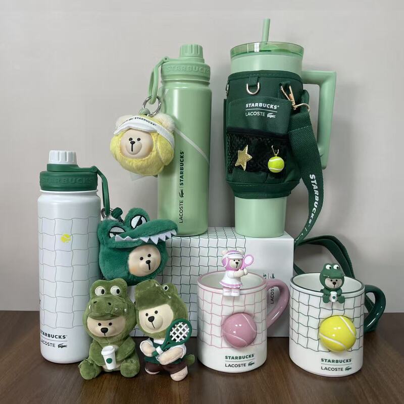 Starbucks Lacoste Crocodile Coffee Bear Pendant Mug Large Capacity Outdoor Stainless Steel Water Cup