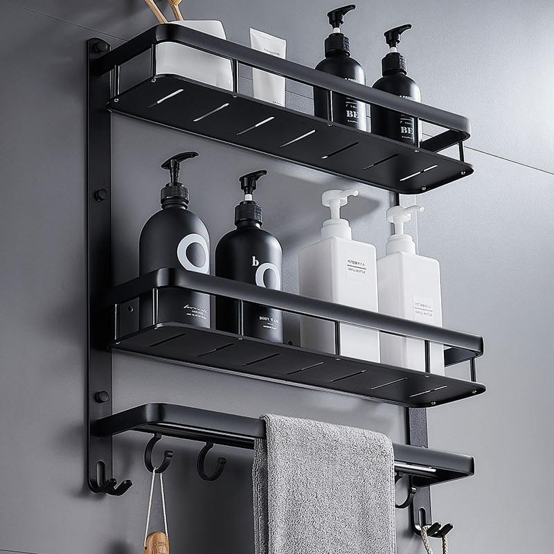 Bathroom shelf free perforation space aluminum toilet towel rack three-layer bath bathroom bathroom upper wall storage multi-layer
