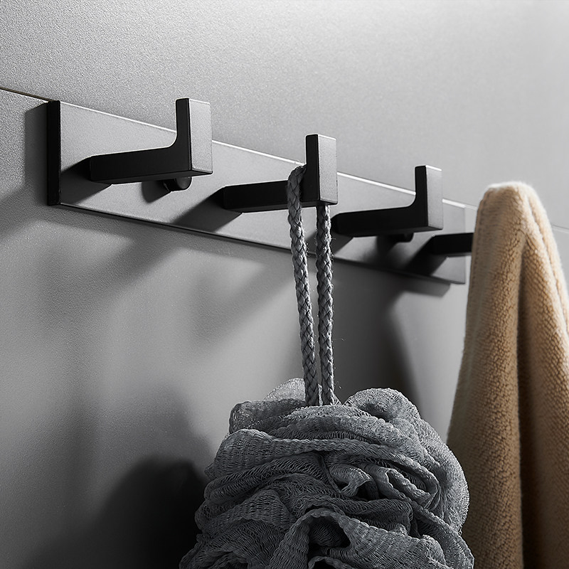 Thickened Toilet towel hook Hanging clothes hook free punch wall hanging black bathroom clothes row hook wall row
