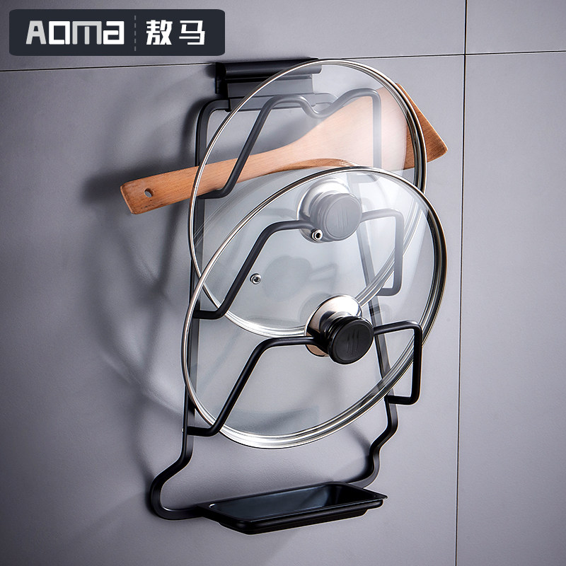 Black pot lid holder with water box Kitchen storage hanging chopping board rack cutting board shelf Shelf free perforated wall hanging