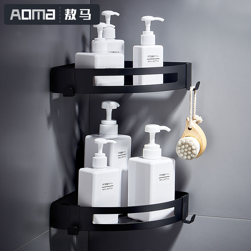 Black 304 stainless steel tripod European-style toilet shelf Double-layer delta basket shower room without punching