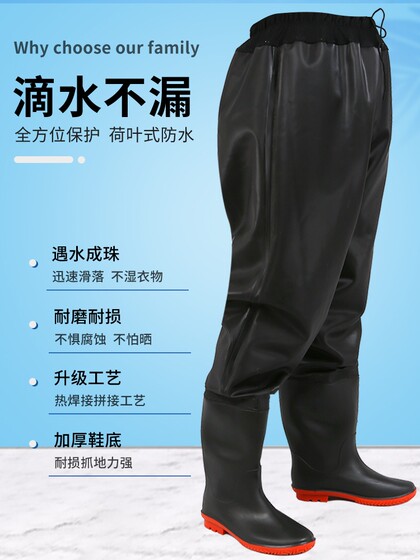 高筒加绒雨鞋男冬季过膝钓鱼靴子防水防滑加棉雨靴保暖水鞋长胶鞋