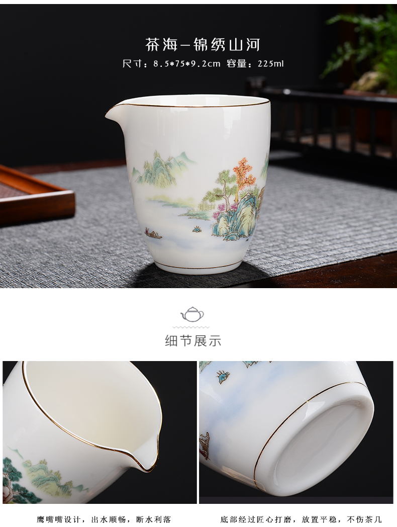 Suet jade porcelain kung fu tea set of a complete set of dehua white porcelain household contracted sitting room tea cup lid bowl suit