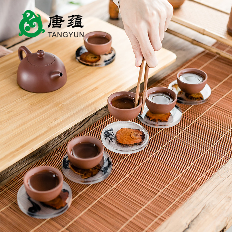 Pine resin cup mat tea sets accessories tea domestic cup mat bamboo bamboo kung fu tea saucer pad