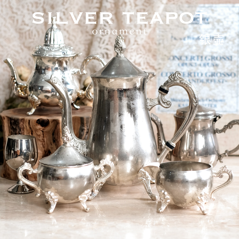 Western Medieval Vintage Silver-Plated Teapot Coffee Utensils Vintage Decorative Photography Props Ornaments