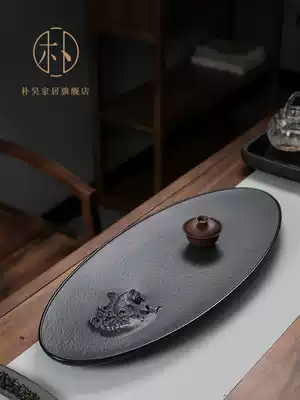 Park Hao stone Tea Sea large tea table handmade black jade light luxury relief retro tea set natural Wujin Stone tea plate