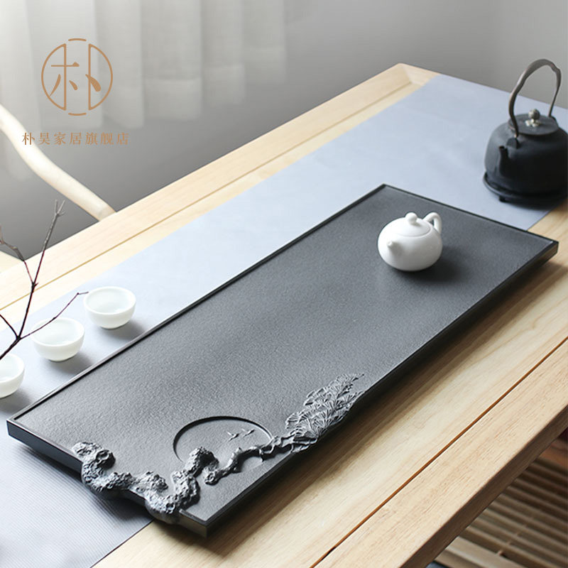 Park Hao Master handmade drainage Ukkim tea tray Home Black gold stone tea desk Natural stone Small size tea Deer