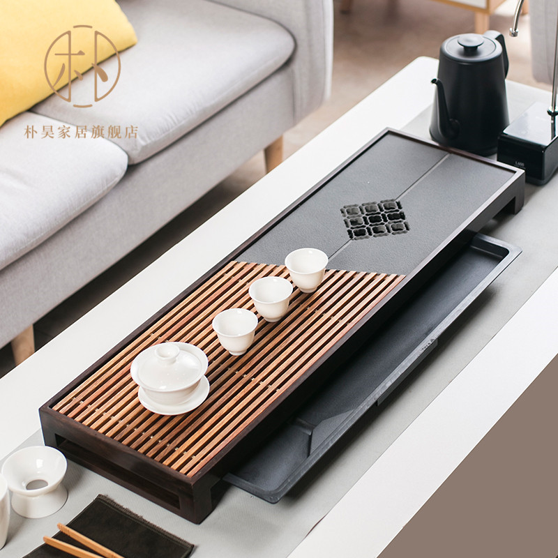 Wujin stone tea tray ebony tea table drawer type water storage tea sea household simple rosewood kung fu tea set set