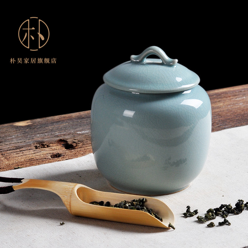 Park Hao Ru porcelain open sheet healthy tea leaf jar Ru kiln ceramic power tea with small large number single jar sending gift box