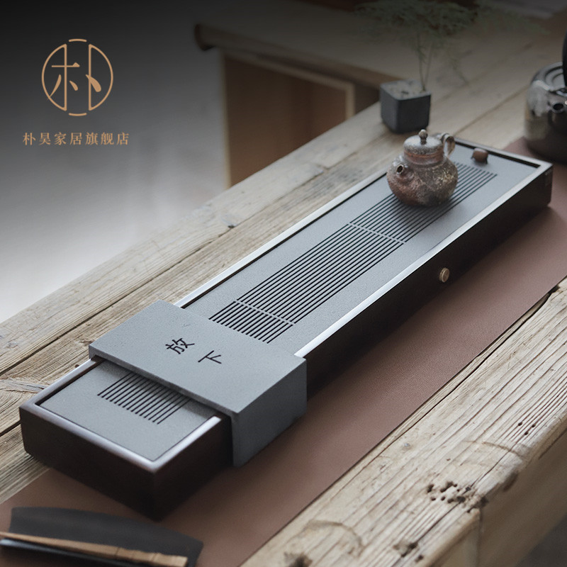 Natural Wujin Stone Tea Plate Whole Stone Tea Plate Small Creative Household Solid Wood Water Storage Dry Bubble Taiwan Kung Fu Tea set