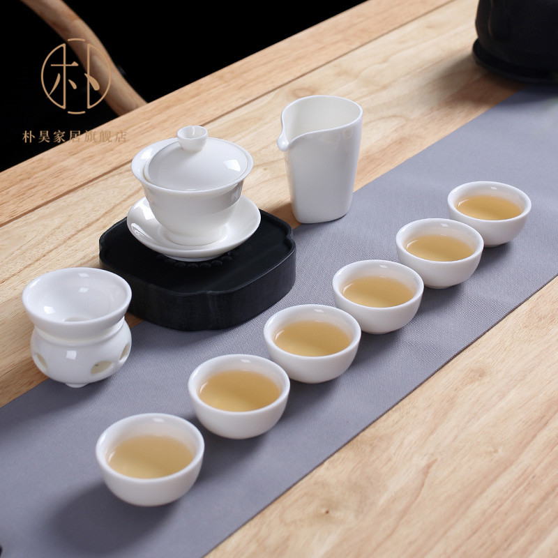 Park Ho Kongfu tea furniture set white porcelain whole set of home office ceramic teapot lid bowl tea cup set tea table
