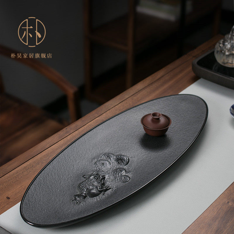 Park Ho Wu Jinshi Dry Bubble Stone Tea Tray Whole Block Relief Kung Fu Drain Tea Sea Black Gold Stone Simple Tea Nursery Tray
