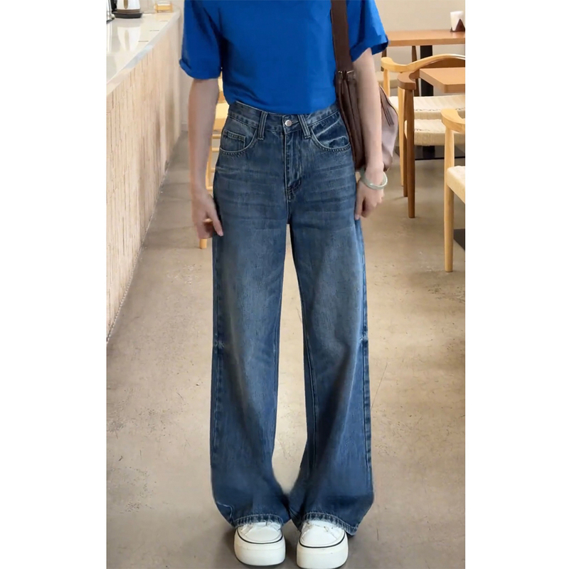 American Retro Wide-Leg Jeans for Women, New Summer Style for Plus-Size Girls, High-Waisted, Slimming, Loose Narrow Straight-Leg Pants