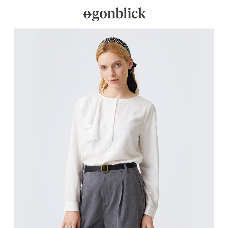 gonblick Nordic moment tencel shirt female design sensation small crowdfall long sleeve round collar female white shirt