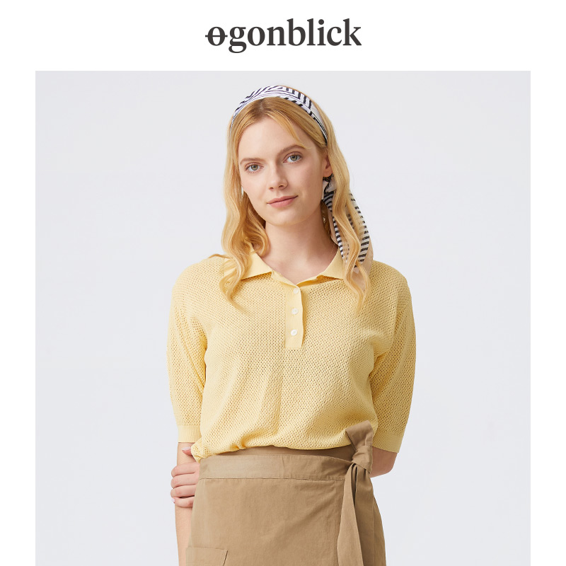 Nordic Moment Knitwear Women's Autumn New Polo Collar Undershirt Hitch Sleeve Head Loose Short Sleeve Hollowed-out