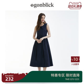 [商场同款]北欧时刻2025夏季新款简约气质藏蓝色连衣裙A字收腰裙