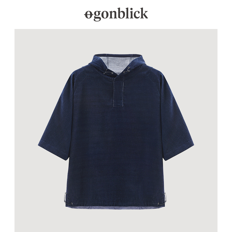 Nordic moment shirt men's trendy brand autumn new cotton solid color men's middle sleeve shirt hooded couple