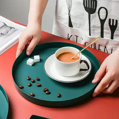 Nordic dark green tray Round household water cup Teacup tray Decorative tray Small jewelry tray Entrance key tray