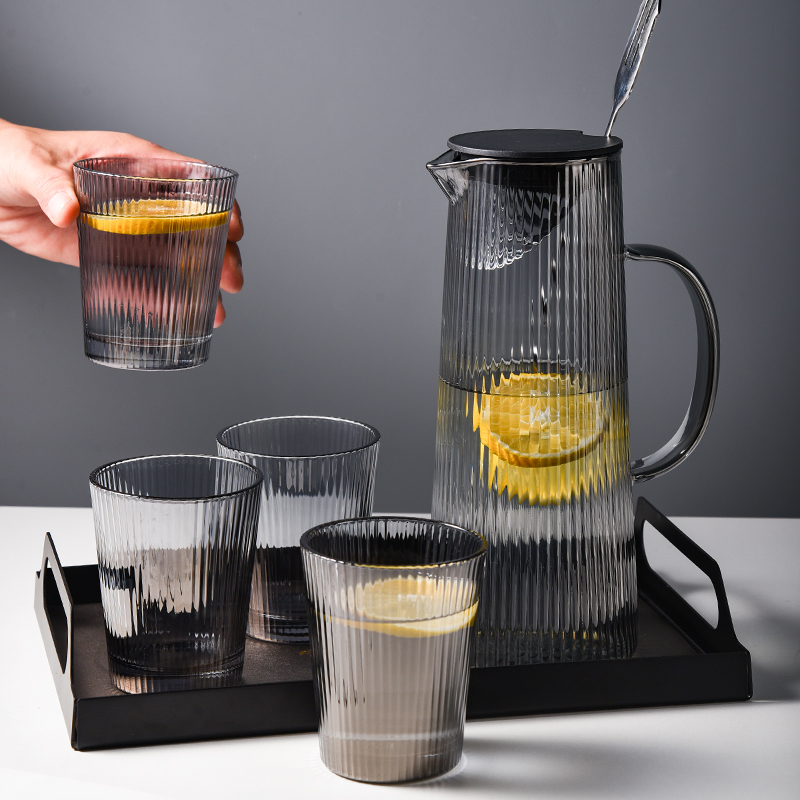 Glass Kettle Suit Light Lavish Black Cold Kettle Large Capacity Heat Resistant Fruit Teapot Cool Open Kettle Water Cup Suit