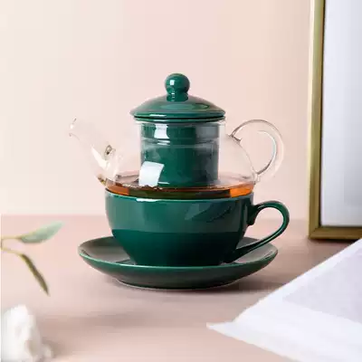 Nordic dark green mother and child teapot, one pot, one cup, small capacity single pot, heat-resistant glass teapot, flower teapot, tea maker