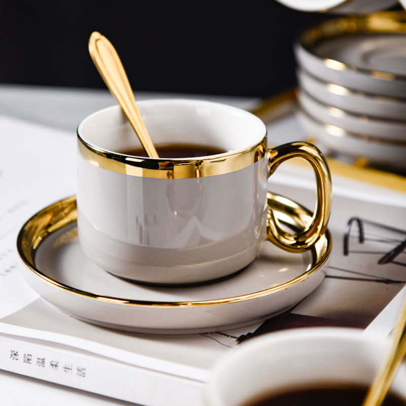European small luxury coffee cup set with tray Office Gray coffee cup dish Phnom Penh afternoon tea cup dish spoon