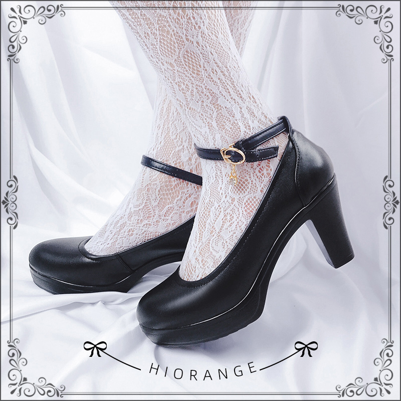 「Big Orange」Versatile Chunky Heel White Soft Girl Lolita Shoes Lolita Women's Basic High Heel Tea Party Shoes