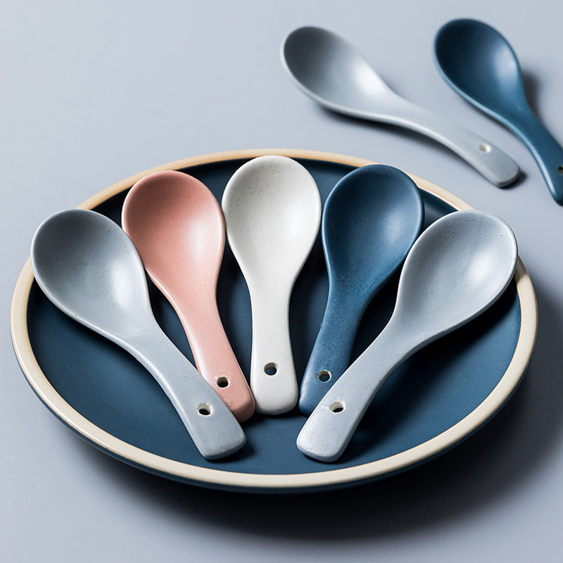 Ceramic small soup spoon Home cutlery for soup porridge Nordic creative soup spoon Spoon Personality Cute Eating Spoon